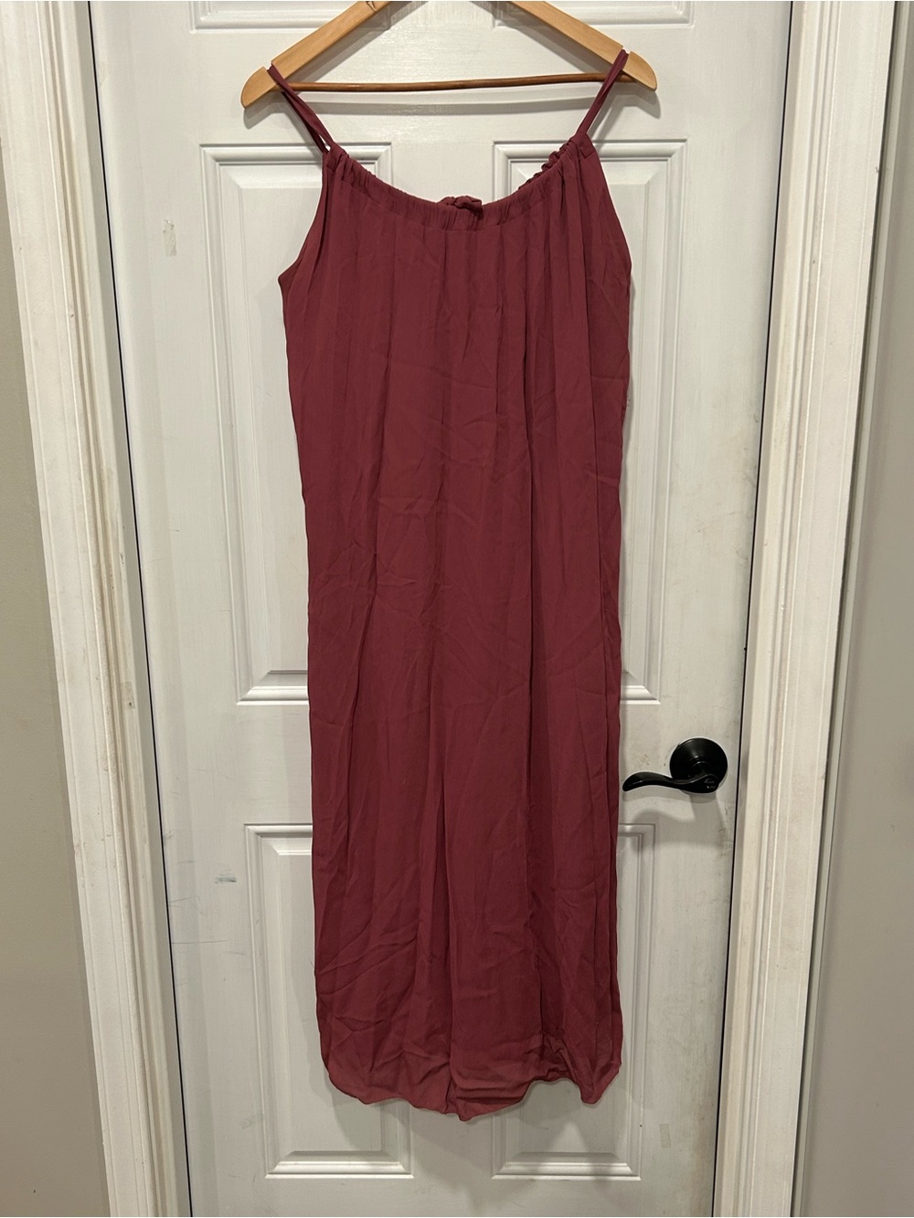 Aritzia Wilfred Crepe Gathered Trapeze Maxi Dress Mauve Burgundy Rose Large Boho